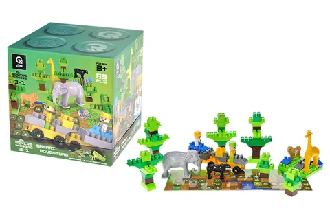 Constructor block QB300-006 "Block&Steps: Adventures in Safari" + walker and memory game 3 in 1, 89 children. qbee