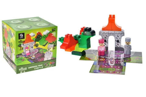 Constructor block QB300-106 "Block&Steps: Dragon and castle" + walker and memory game 3 in 1, 43 children. qbee