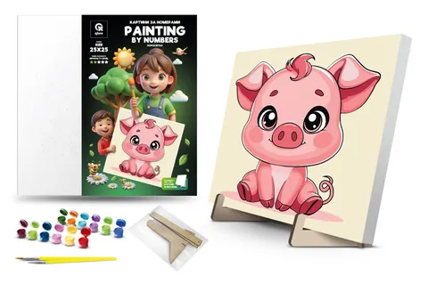 Kit for painting by numbers 25x25 cm QB900-014 "Piggy" with a wooden stand qbee