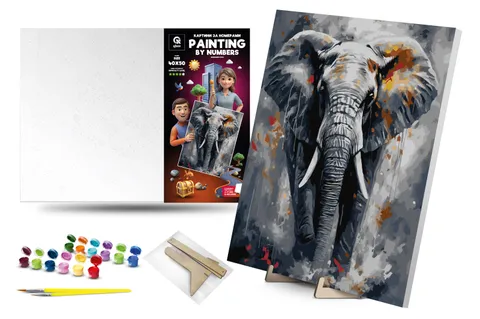 Set for painting by numbers 40x50 cm QB900-019 "Majestic elephant" with metallic paints, with a wooden stand qbee