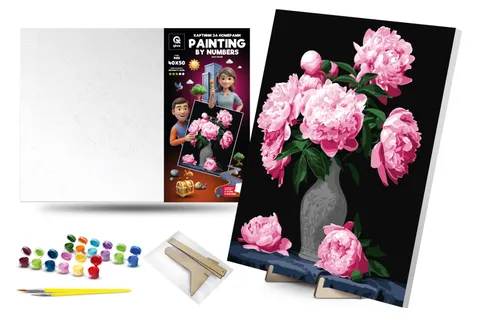 Set for painting by numbers 40x50 cm QB900-037 "Bouquet of peonies" with a wooden stand qbee