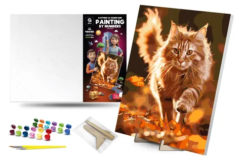 Kit for painting by numbers 40x50 cm QB900-038 "Cat adventures" with a wooden stand qbee