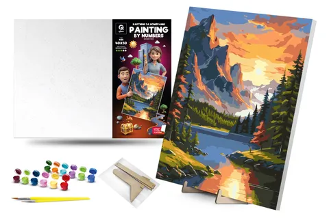 Set for painting by numbers 40x50 cm QB900-048 "Dawn in the mountains" with a wooden stand qbee