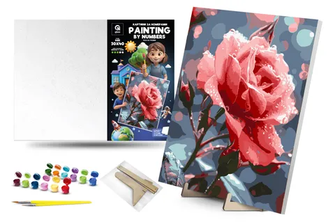 Kit for painting by numbers 30x40 cm QB900-058 "Dew on a rose" with a wooden stand qbee