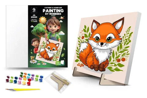 Set for painting by numbers 25x25 cm QB900-066/QB901-066 "Fox" with a wooden stand qbee