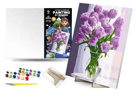 Kit for painting by numbers 30x40 cm QB900-070 "Incredible tulips" with a wooden stand qbee