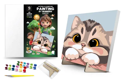 Kit for painting by numbers 25x25 cm QB900-080 "Fluffy cat" with a wooden stand qbee
