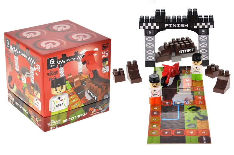 Constructor block QB300-103 "Block&Steps: Mototrek" + walker and memory game 3 in 1, 40 children. qbee