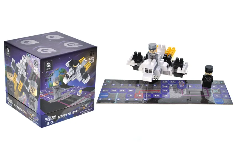 Constructor block QB300-105 "Block&Steps: Starship" + walker and memory game 3 in 1, 40 children. qbee