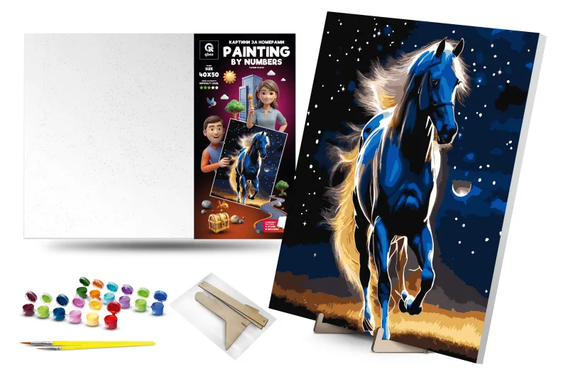 Set for painting by numbers 40x50 cm QB900-015 "Proud horse" with metallic paints, with a wooden stand qbee