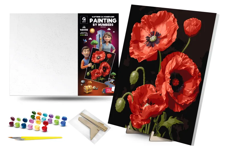 Set for painting by numbers 40x50 cm QB900-028 "Magic poppies" with a wooden stand qbee