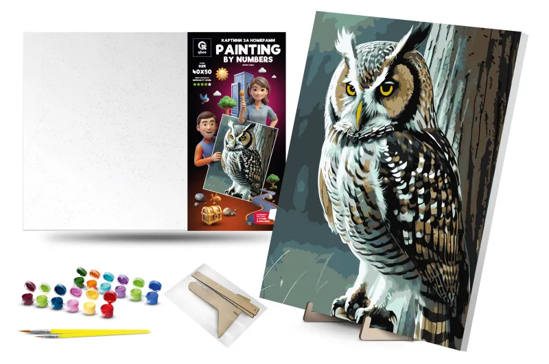 Set for painting by numbers 40x50 cm QB900-034 "Wise owl" with a wooden stand qbee