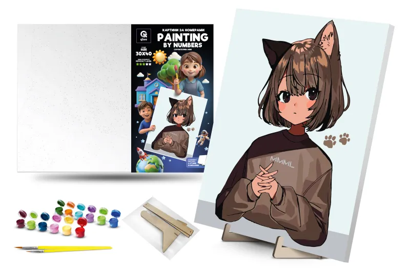 Set for painting by numbers 30x40 cm QB900-061 / QB901-061 "Shy Mimi" with wooden stand qbee