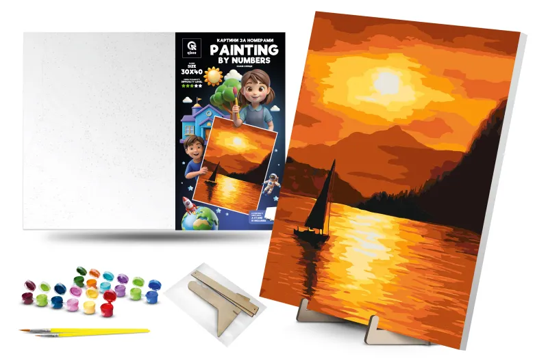 Kit for painting by numbers 30x40 cm QB900-065 "Sunset" with a wooden stand qbee